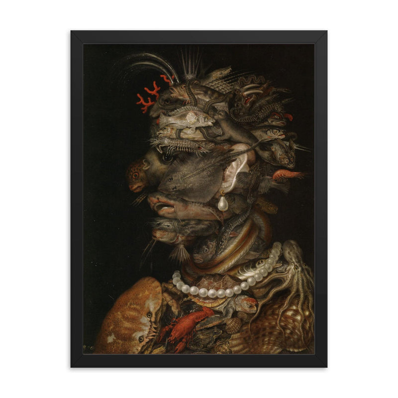 Water by Giuseppe Arcimboldo, 1566 framed print on a plain backdrop in size 18