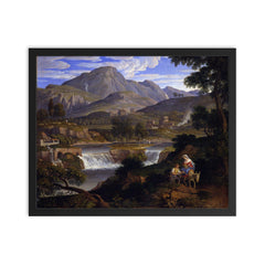Waterfalls at Subiaco by Joseph Anton Koch, c. 1812-1813 framed print on a plain backdrop in size 16"x20".