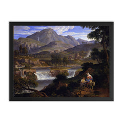 Waterfalls at Subiaco by Joseph Anton Koch, c. 1812-1813 framed print on a plain backdrop in size 18"x24".