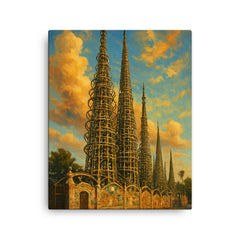 Watts Towers Los Angeles USA canvas print on a plain backdrop in size 16"x20".