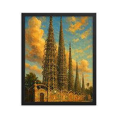 Watts Towers Los Angeles USA framed print on a plain backdrop in size 16"x20".