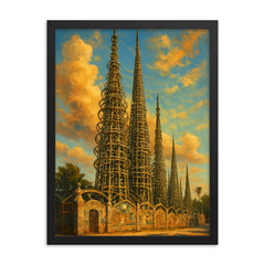Watts Towers Los Angeles USA framed print on a plain backdrop in size 18"x24".
