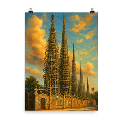 Watts Towers Los Angeles USA poster on a plain backdrop in size 8"x10".