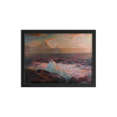 Waves Breaking on the Shore by Julius Olsson framed print on a plain backdrop in size 12"x16".