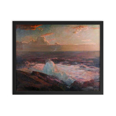 Waves Breaking on the Shore by Julius Olsson framed print on a plain backdrop in size 16"x20".