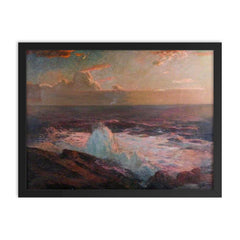 Waves Breaking on the Shore by Julius Olsson framed print on a plain backdrop in size 18"x24".