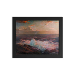 Waves Breaking on the Shore by Julius Olsson framed print on a plain backdrop in size 8"x10".