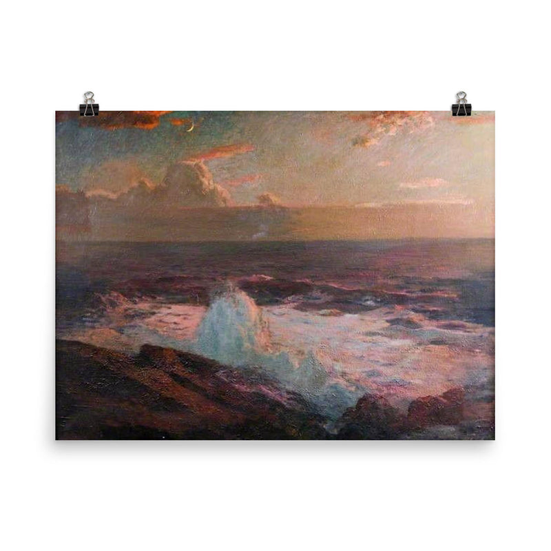 Waves Breaking on the Shore by Julius Olsson poster on a plain backdrop in size 8