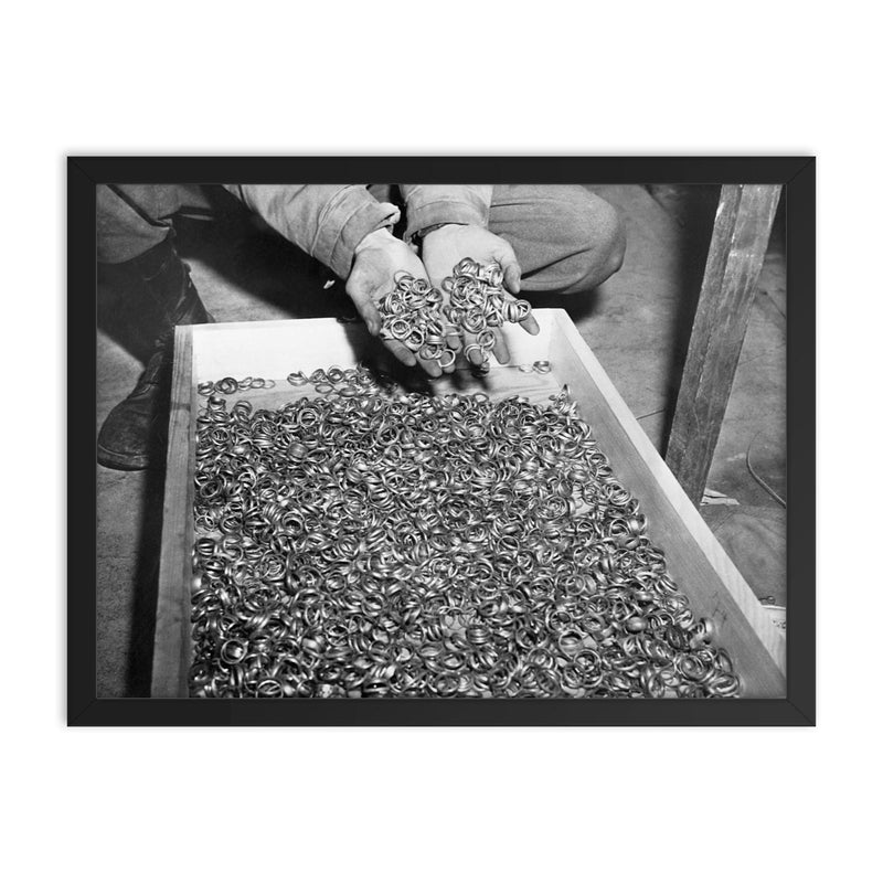 Wedding Rings of Holocaust Victims, 1945 framed print on a plain backdrop in size 18