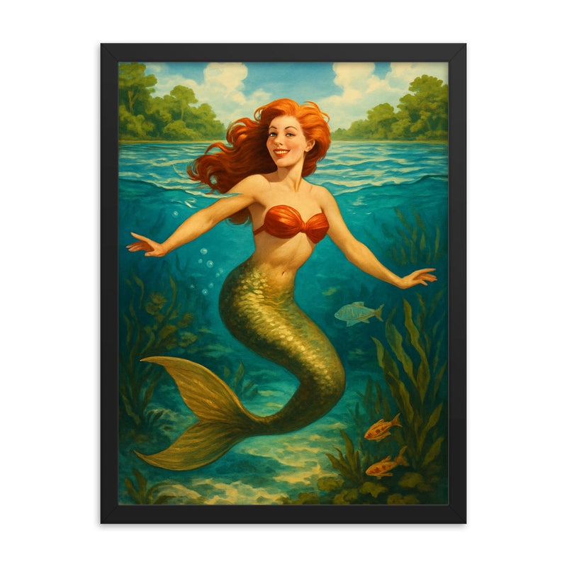 Weeki Wachee Springs Mermaid Shows Florida USA framed print on a plain backdrop in size 18