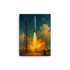 Wernher von Braun excluded replace with Robert Goddard launch canvas print on a plain backdrop in size 12"x16".