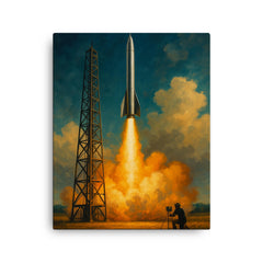 Wernher von Braun excluded replace with Robert Goddard launch canvas print on a plain backdrop in size 16"x20".