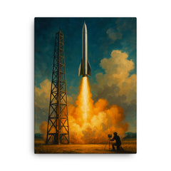 Wernher von Braun excluded replace with Robert Goddard launch canvas print on a plain backdrop in size 18"x24".