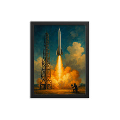 Wernher von Braun excluded replace with Robert Goddard launch framed print on a plain backdrop in size 12"x16".