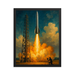 Wernher von Braun excluded replace with Robert Goddard launch framed print on a plain backdrop in size 16"x20".