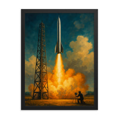 Wernher von Braun excluded replace with Robert Goddard launch framed print on a plain backdrop in size 18"x24".
