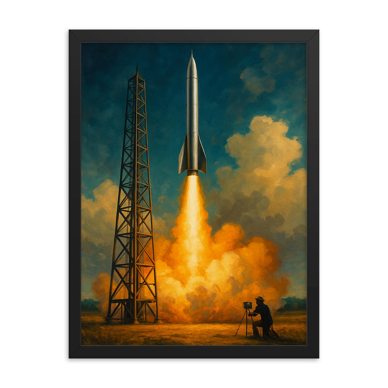 Wernher von Braun excluded replace with Robert Goddard launch framed print on a plain backdrop in size 18