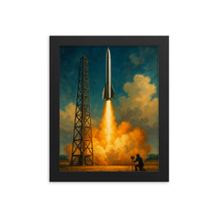 Wernher von Braun excluded replace with Robert Goddard launch framed print on a plain backdrop in size 8"x10".