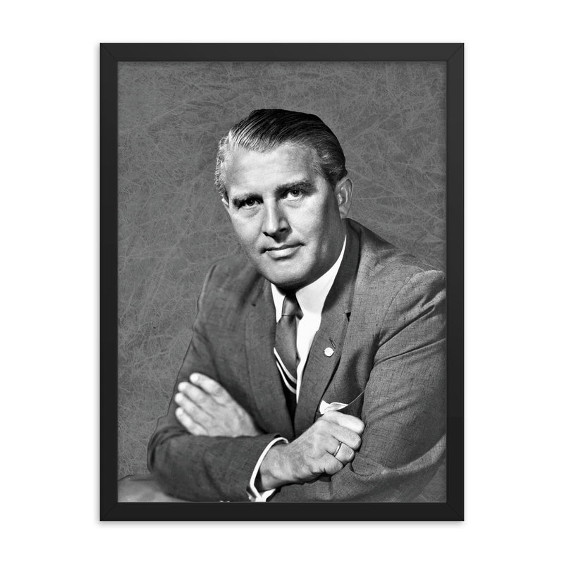 Wernher von Braun framed print on a plain backdrop in size 18