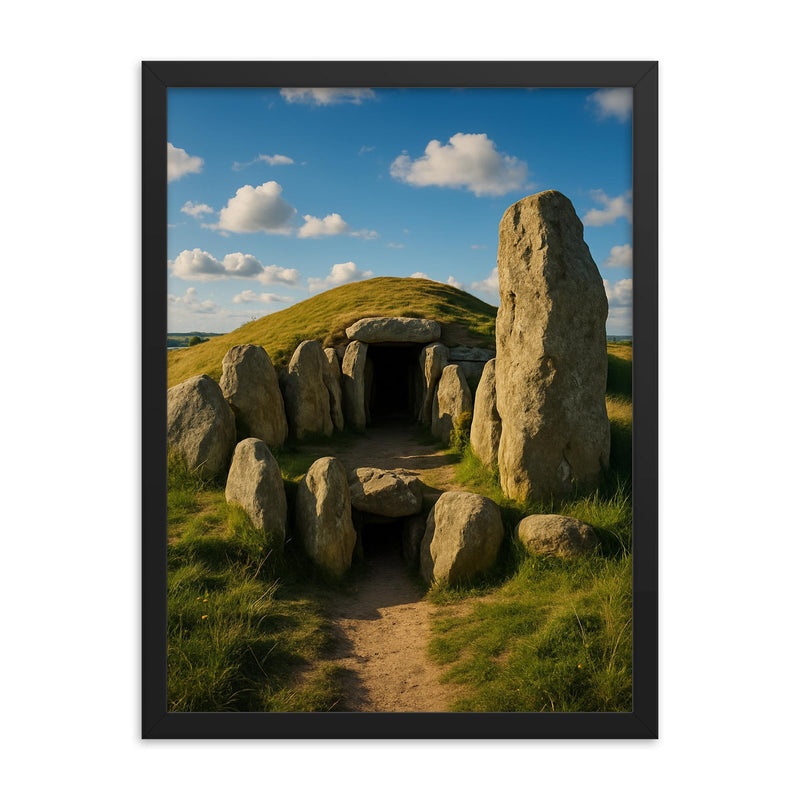 West Kennet Long Barrow England framed print on a plain backdrop in size 18