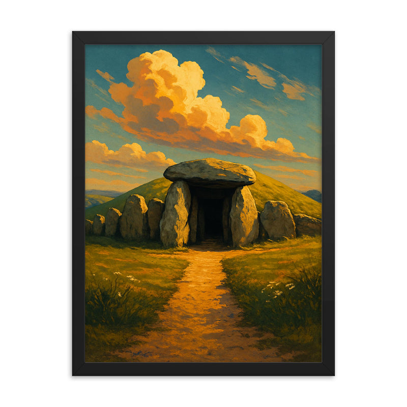 West Kennet Long Barrow Wiltshire England framed print on a plain backdrop in size 18