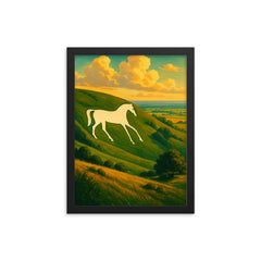 Westbury White Horse England framed print on a plain backdrop in size 12"x16".