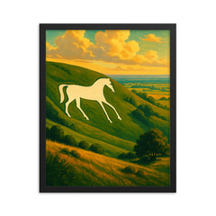 Westbury White Horse England framed print on a plain backdrop in size 16"x20".