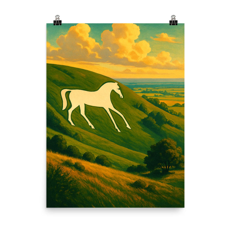 Westbury White Horse England poster on a plain backdrop in size 8