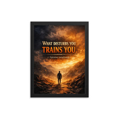 What disturbs you trains you Epictetus paraphrased framed print on a plain backdrop in size 12"x16".