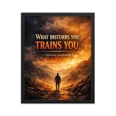 What disturbs you trains you Epictetus paraphrased framed print on a plain backdrop in size 16"x20".
