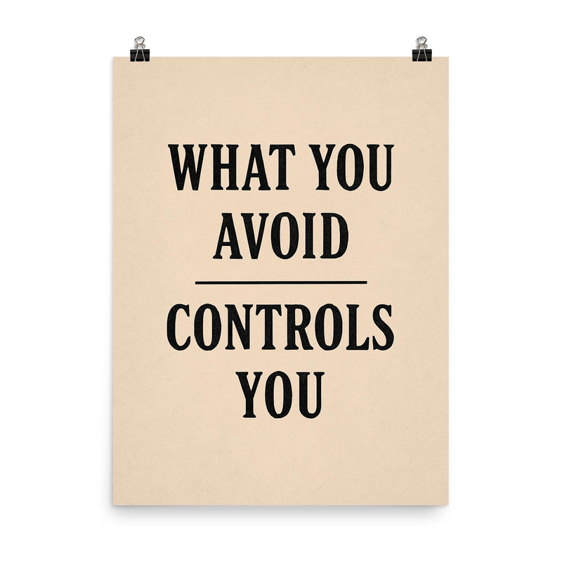 What you avoid controls you poster on a plain backdrop in size 8