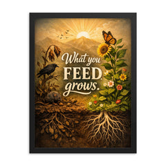 What you feed grows framed print on a plain backdrop in size 18"x24".