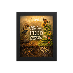 What you feed grows framed print on a plain backdrop in size 8"x10".