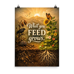What you feed grows poster on a plain backdrop in size 8"x10".