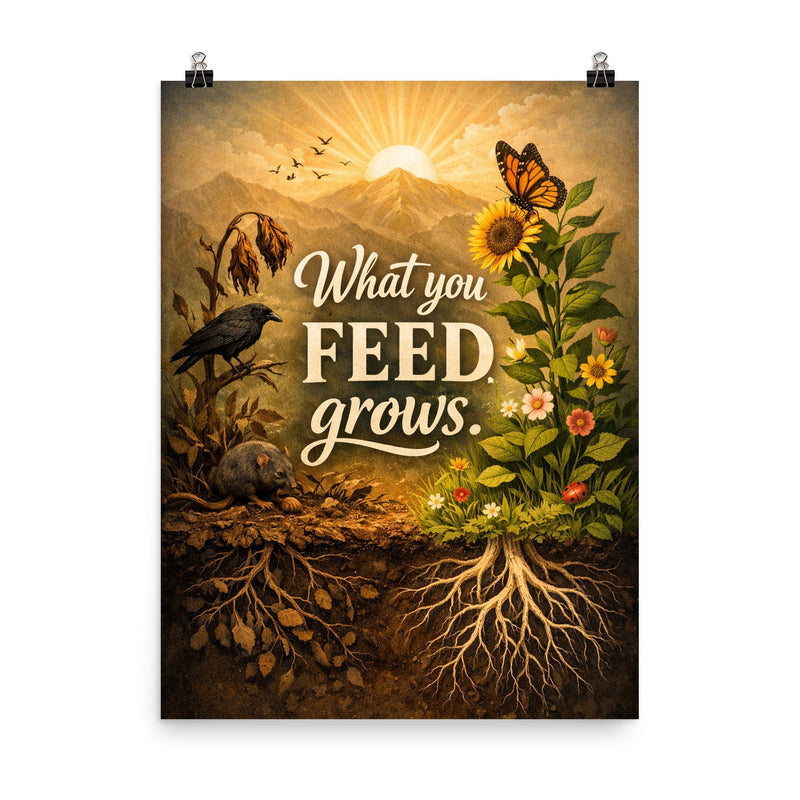 What you feed grows poster on a plain backdrop in size 8