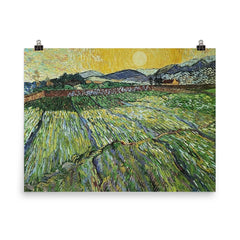 Wheat Field at Sunrise by Vincent van Gogh, 1889 poster on a plain backdrop in size 8"x10".