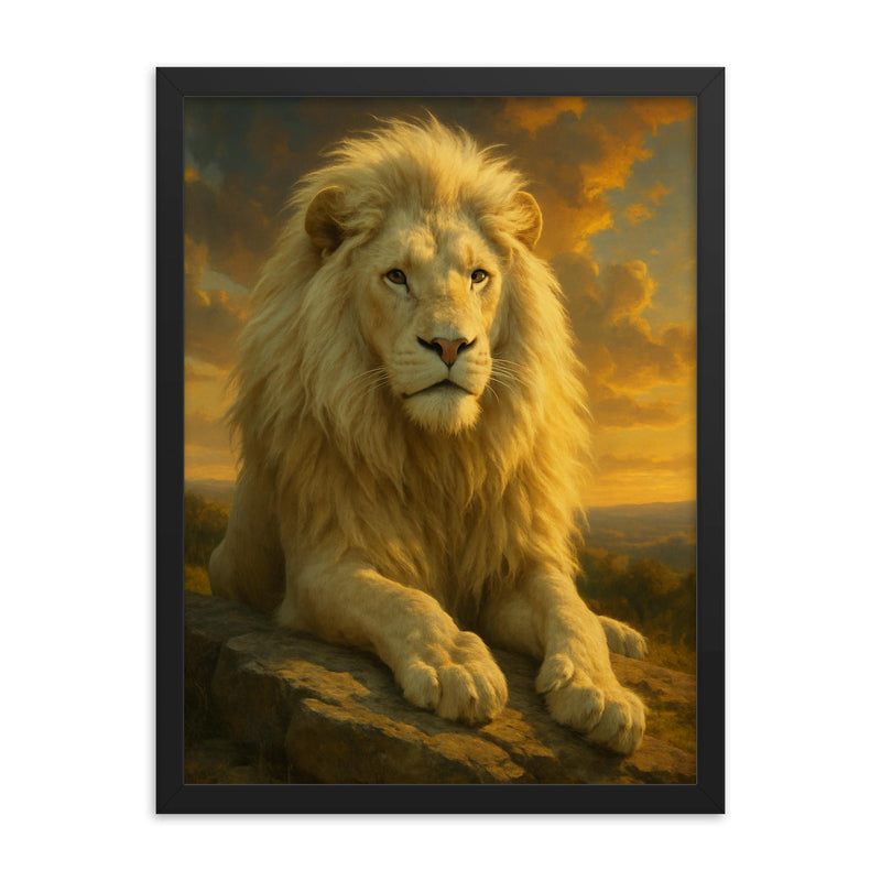 Whipsnade White Lion England framed print on a plain backdrop in size 18