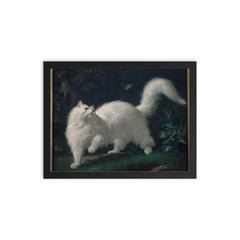 White Angora Cat Chasing a Butterfly by Jean-Jacques Bachelier, 1761 framed print on a plain backdrop in size 12"x16".