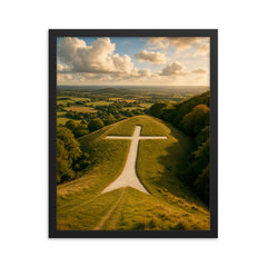 Whiteleaf Cross England framed print on a plain backdrop in size 16"x20".