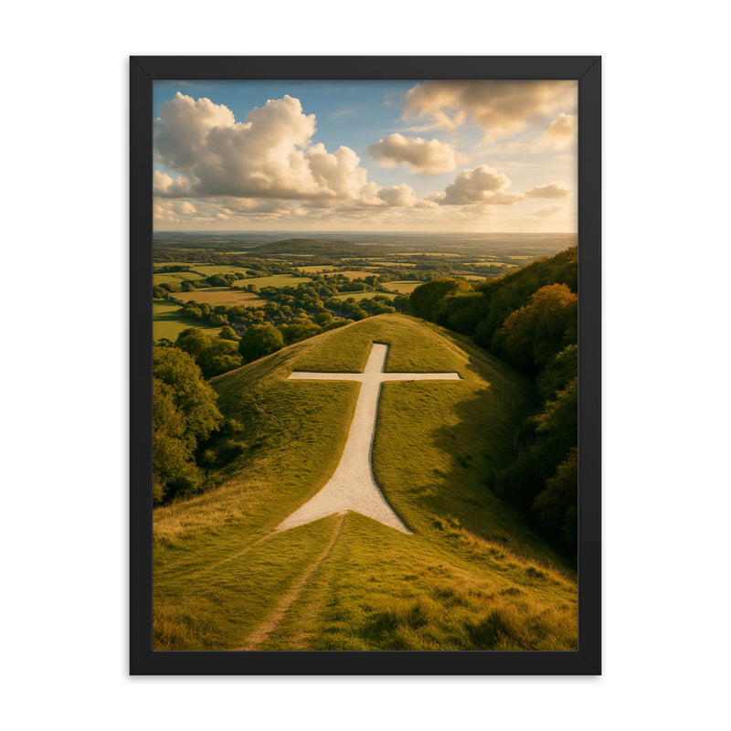 Whiteleaf Cross England framed print on a plain backdrop in size 18