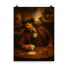 Wild Bill Hickok dead man's hand saloon scene poster on a plain backdrop in size 8"x10".