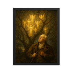 William Blake seeing angels in trees framed print on a plain backdrop in size 16"x20".