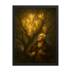 William Blake seeing angels in trees framed print on a plain backdrop in size 18"x24".