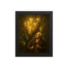 William Blake seeing angels in trees framed print on a plain backdrop in size 8"x10".
