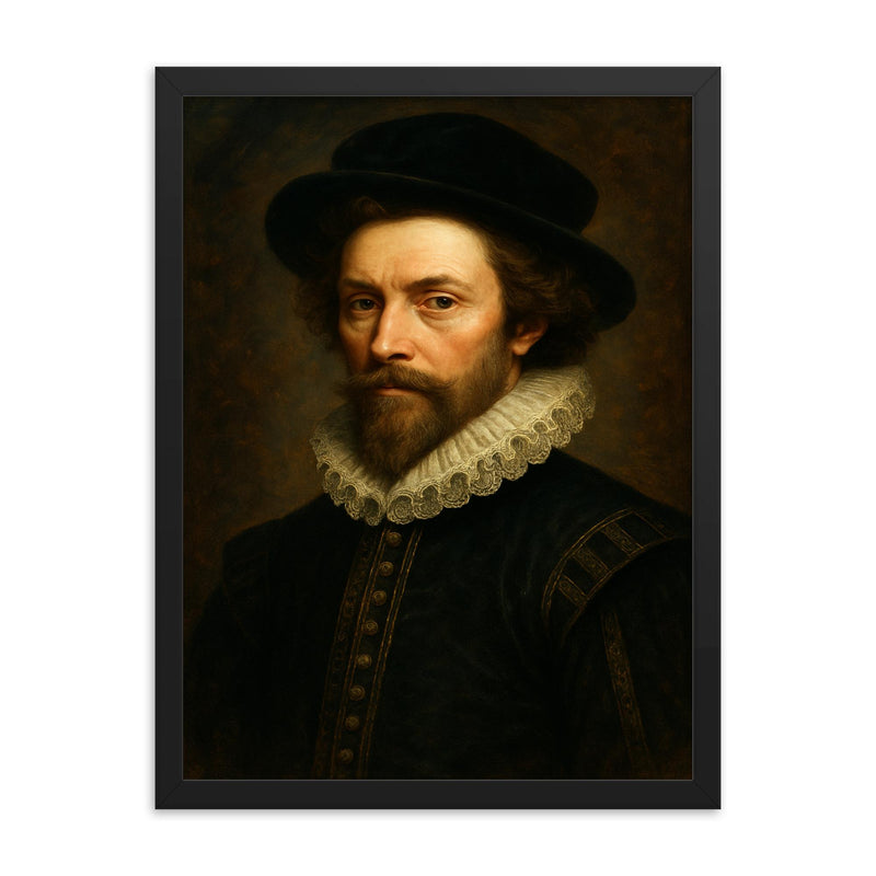 William Byrd framed print on a plain backdrop in size 18