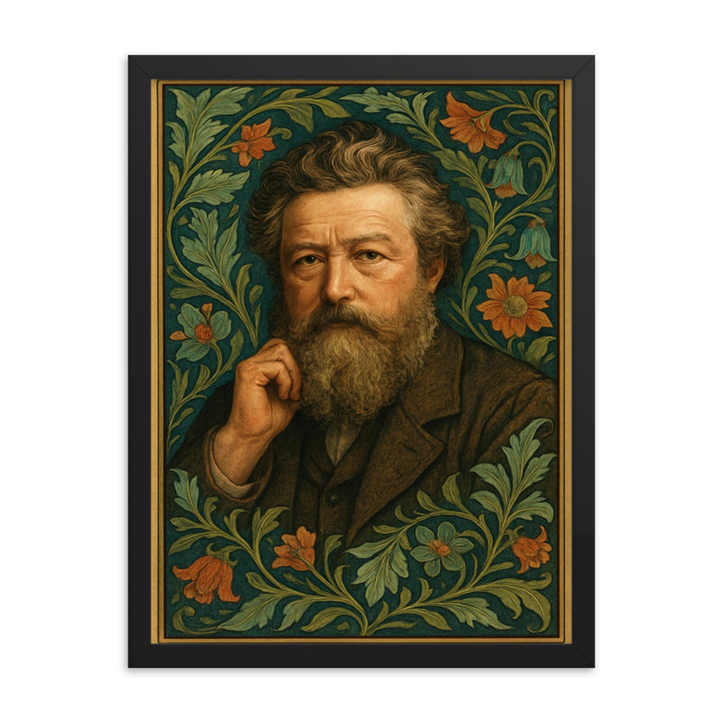 William Morris framed print on a plain backdrop in size 18