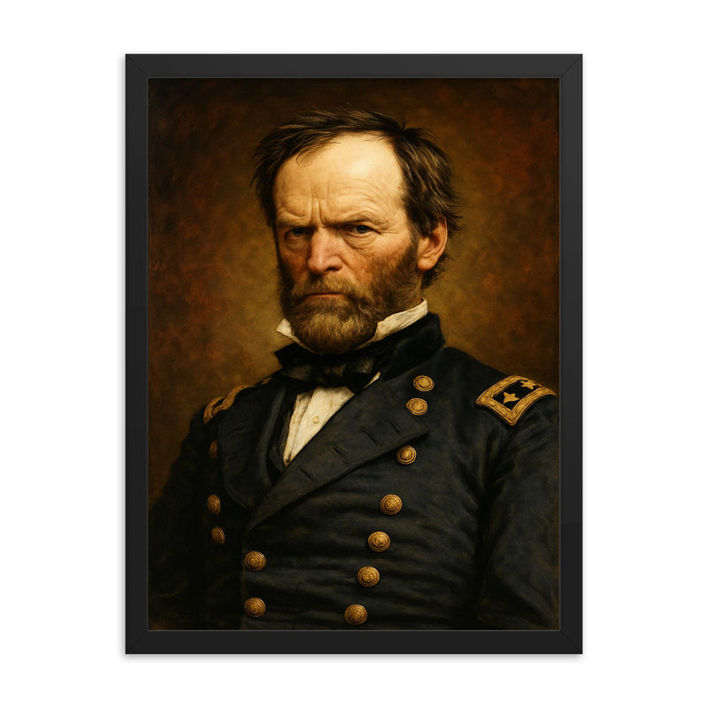 William Tecumseh Sherman framed print on a plain backdrop in size 18