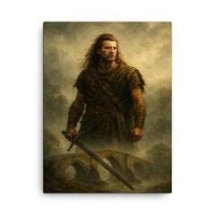 William Wallace at Stirling Bridge mist canvas print on a plain backdrop in size 18"x24".