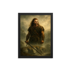 William Wallace at Stirling Bridge mist framed print on a plain backdrop in size 12"x16".