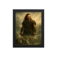 William Wallace at Stirling Bridge mist framed print on a plain backdrop in size 8"x10".